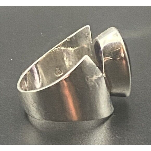 Amethyst 925 Silver Ring Bold Asymmetrical Oval Gem Quality  Sz 8.5 9.7 g Unisex - Picture 4 of 15